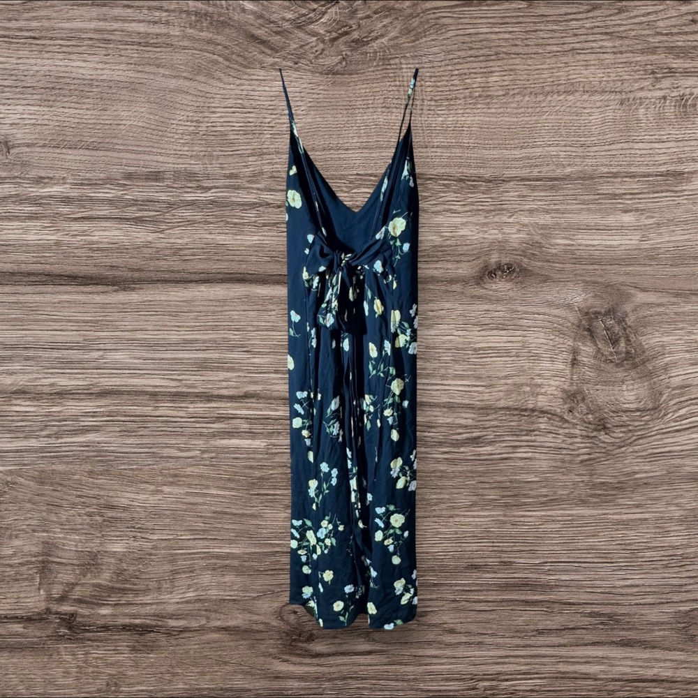 Reformation Dietrich Midi Black Dress with Piazza Floral Print & Tie Back Detail - Picture 2 of 7